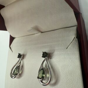 Custom Sterling Silver Moldavite Teardrop Earrings - Everyday Women's Jewelry